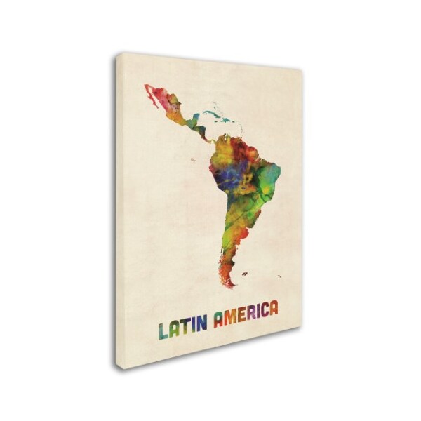 Michael Tompsett 'South America Watercolor Map' Canvas Art,14x19